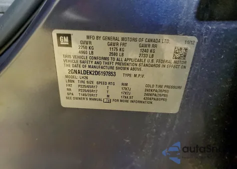 2013 Chevrolet Equinox Lt z USA, uszkodzony, nr VIN 2GNALDEK2D6197853